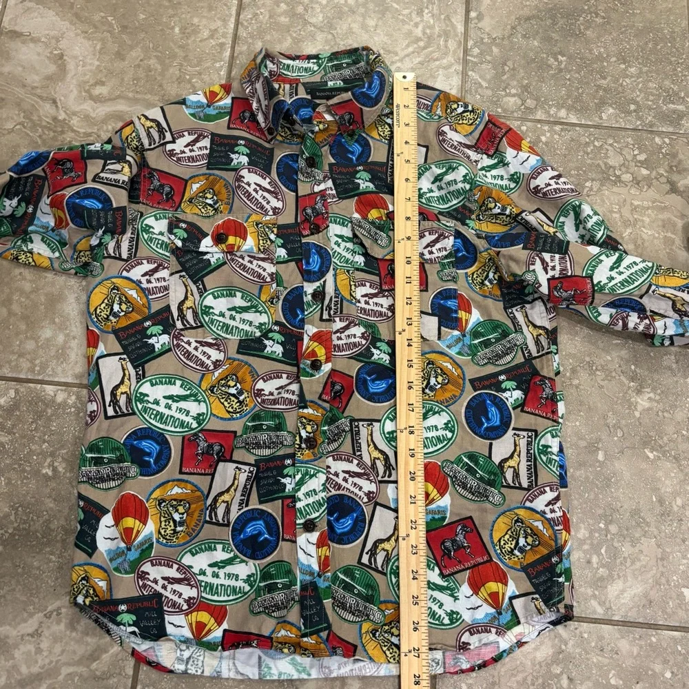Banana‎ Republic men's long-sleeve shirt with a patchwork expedition/travel sz M